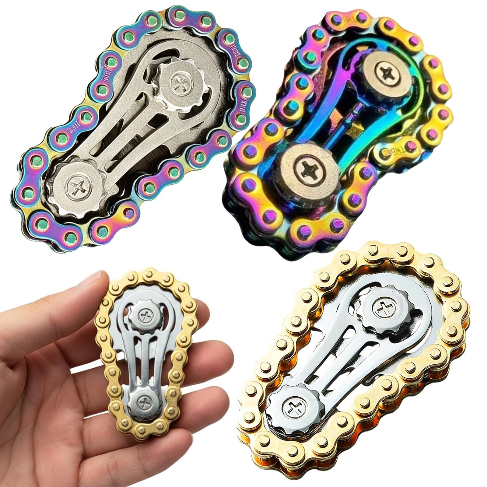 3 Pcs Bike Chain Fidget Toy,Single Finger Smooth Fast Bearings Bike Chain Gears Anxiety Relief, For Adults And Kids, Apply To Stress Relief And Fun At Work,Metal And Durable