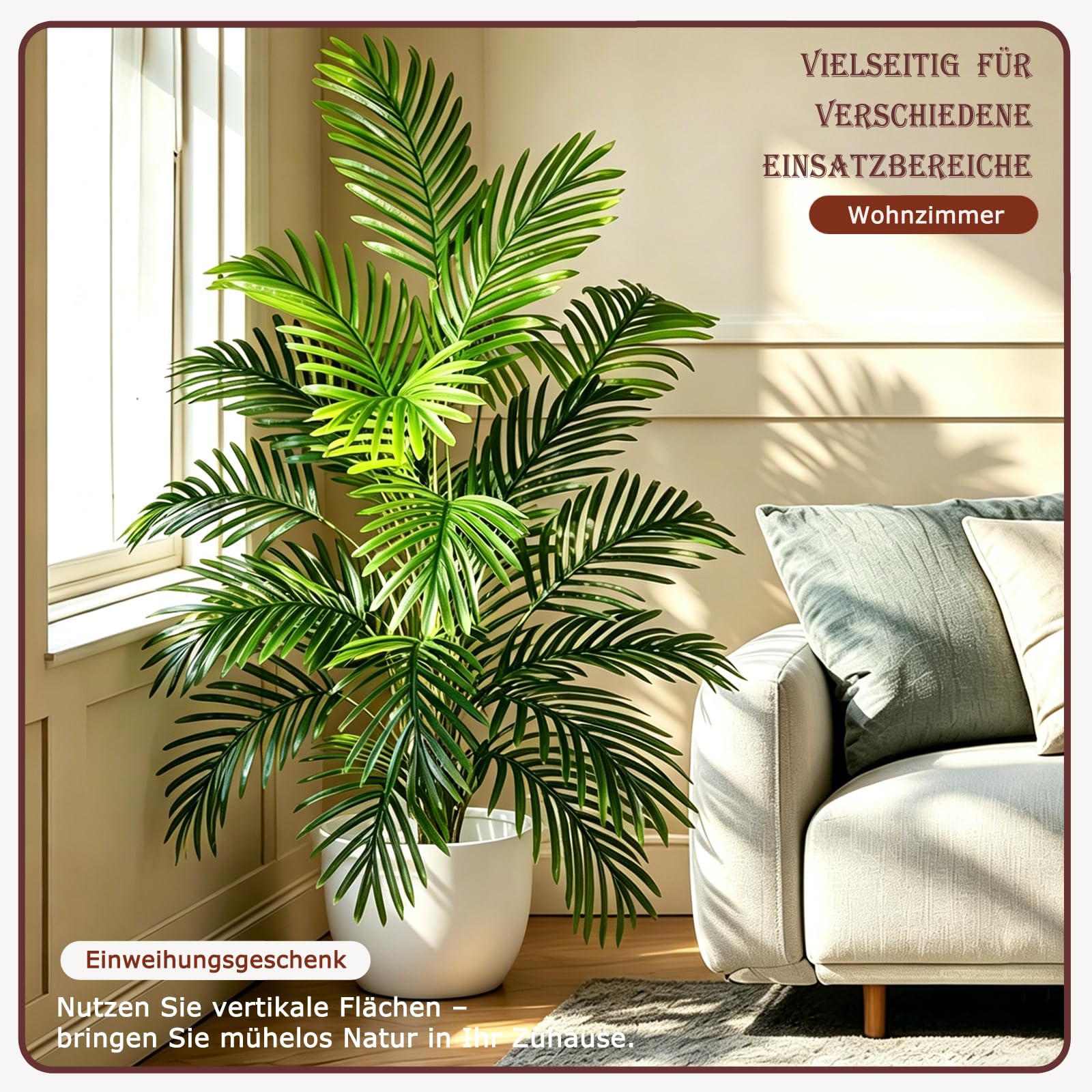 Kunstpflanze Groß Palme Kunstbaum，120cm Hoch 24 Zweige Tropische Aesthetic Deko Schlafzimmer Badezimmer außenbereich Büro Garten Hochzeit Party Deco (Areca Palm-D24-1P, 120x 70 cm)