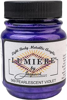 Jacquard Lumiere 2.25oz Fabric Paint Pearlescent Violet - Metallic Paint for Fabric, Leather, Canvas, Paper and Wood - Light-bodied Metallic Acrylic Paint - Lightfast & Vibrant Metallic Acrylic Paints