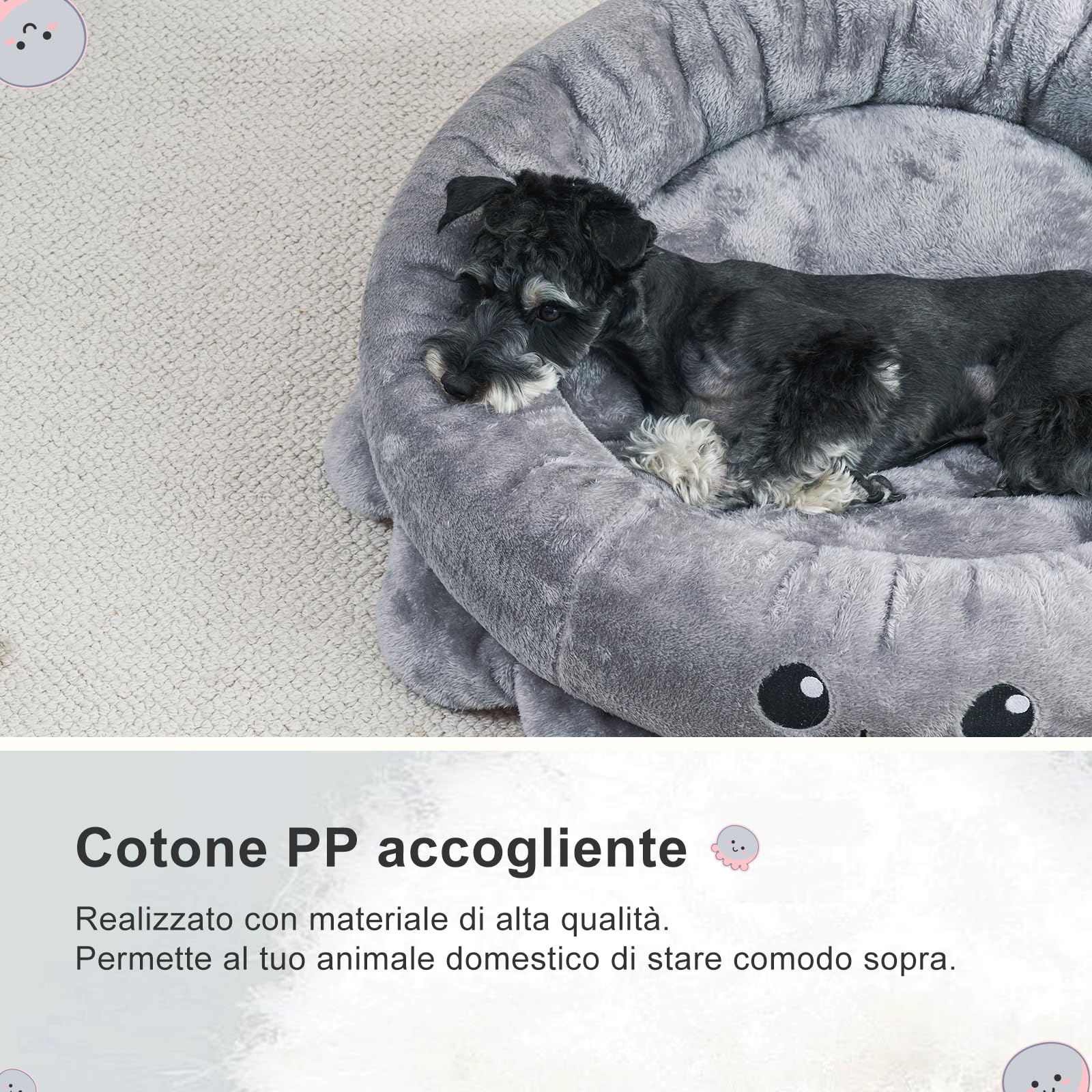 Jiupety Octopus Cuccia per cani, grigio, L