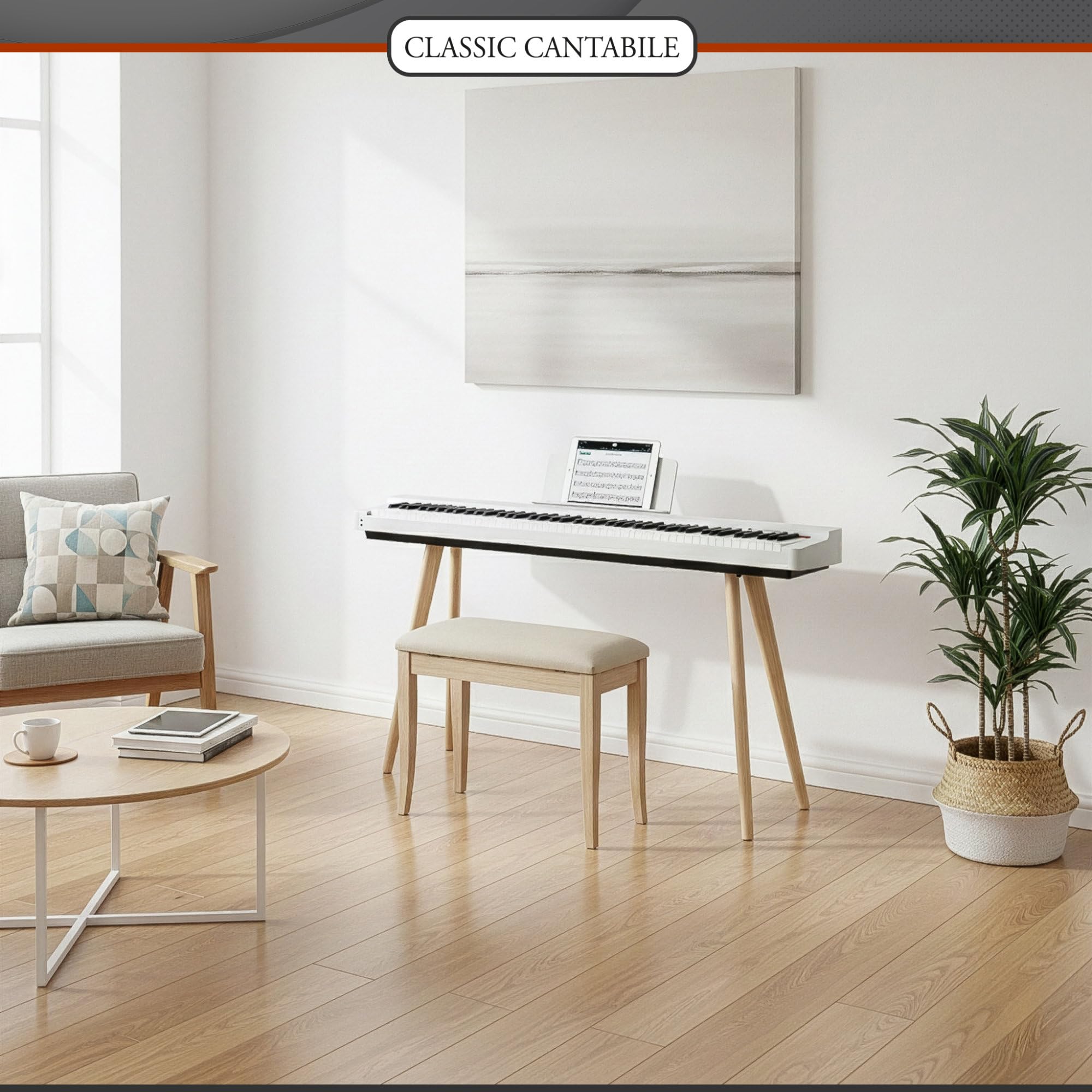 Classic Cantabile SP-316 Piano: 88 tasti pesati a martelletto, DAAS-sampling, polifonia 128 voci, altoparlanti integrati, 20 timbri, Bluetooth. Pianoforte digitale con pedale e alimentatore — Bianco