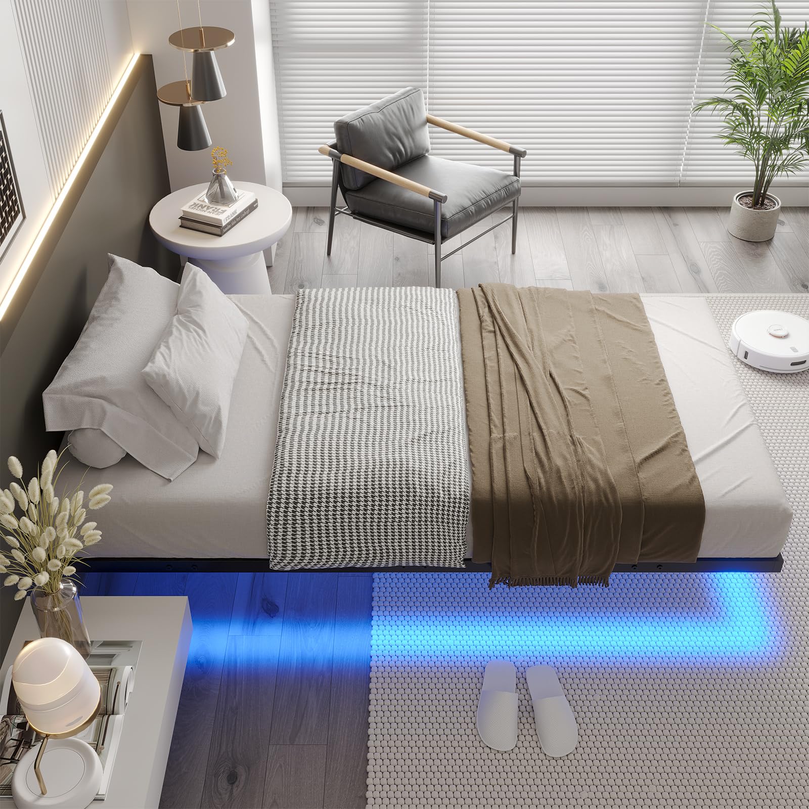DICTAC Bett 90x200 mit LED Beleuchtung Bettgestell 90x200 mit Lattenrost aus Metall Jugendbett 90 x 200 Schwebende Bett mit Licht,Leicht zu Montieren, Schwarz(ohne matratze)