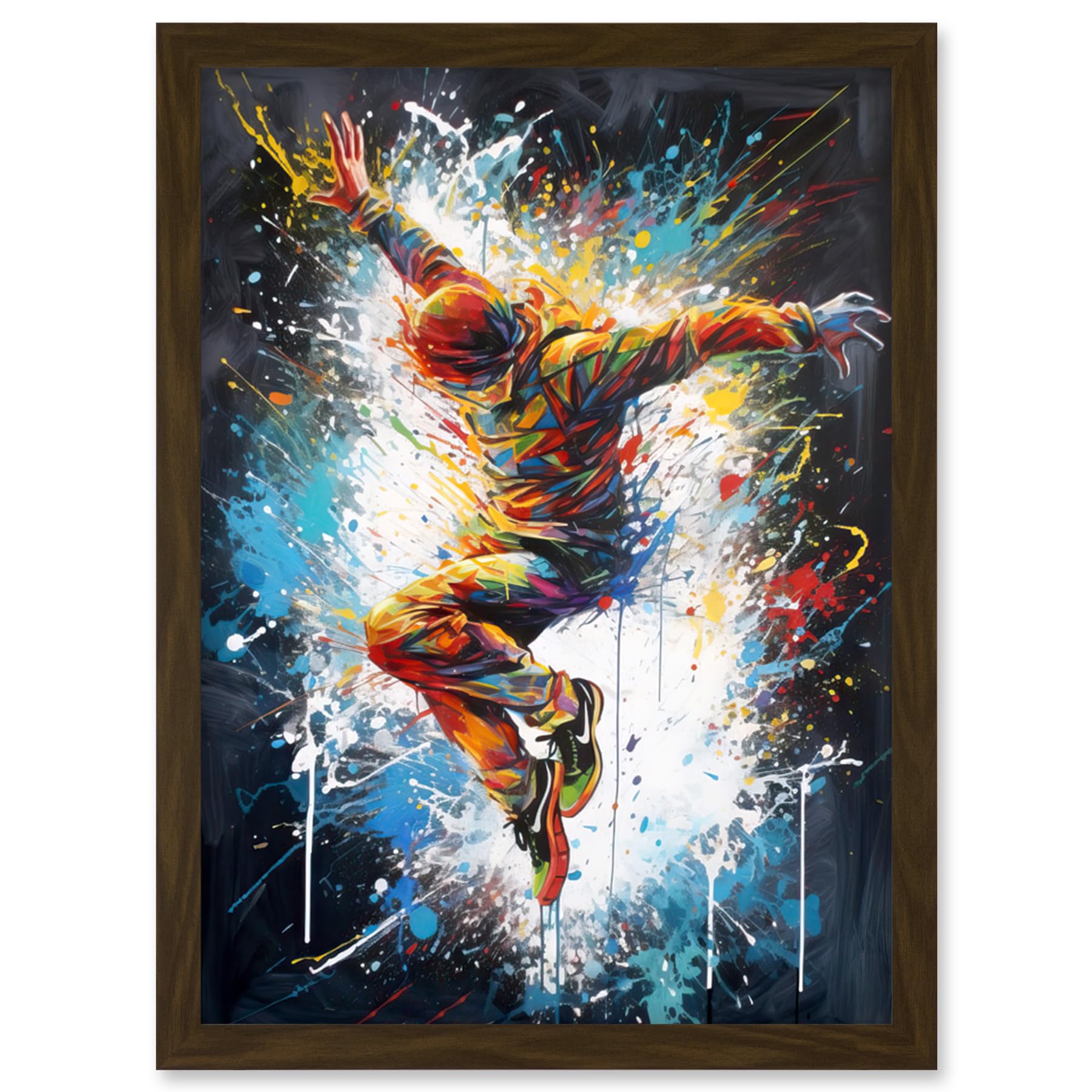 Artery8 Before the Land Parkour Jump Paint Splat Portrait Artwork Framed Wall Art Print A4