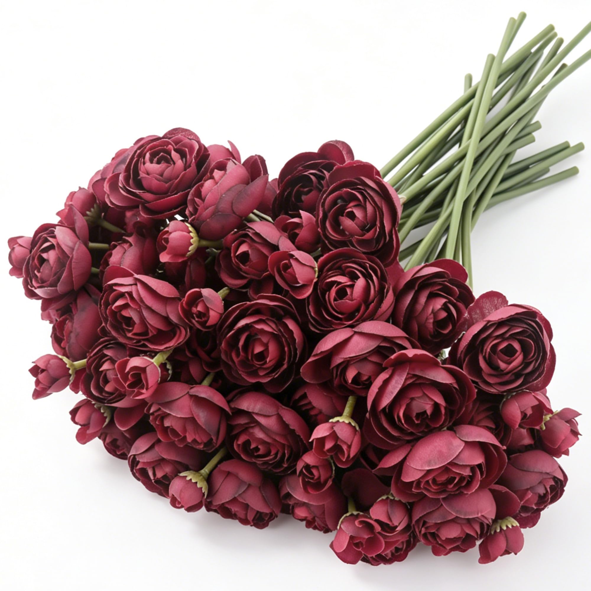 Embewhis 24 Stems Artificial Ranunculus Flowers, 96 Bloom Faux Silk Ranunculus Bouquet for Wedding Decorations, Home Décor, Holiday Arrangements & Large Event Centerpieces (Burgundy)