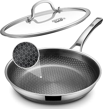 SNOWCLAD Non Stick Frying Pans,12-Inch Stainless Steel Skillet,Pan with Lid