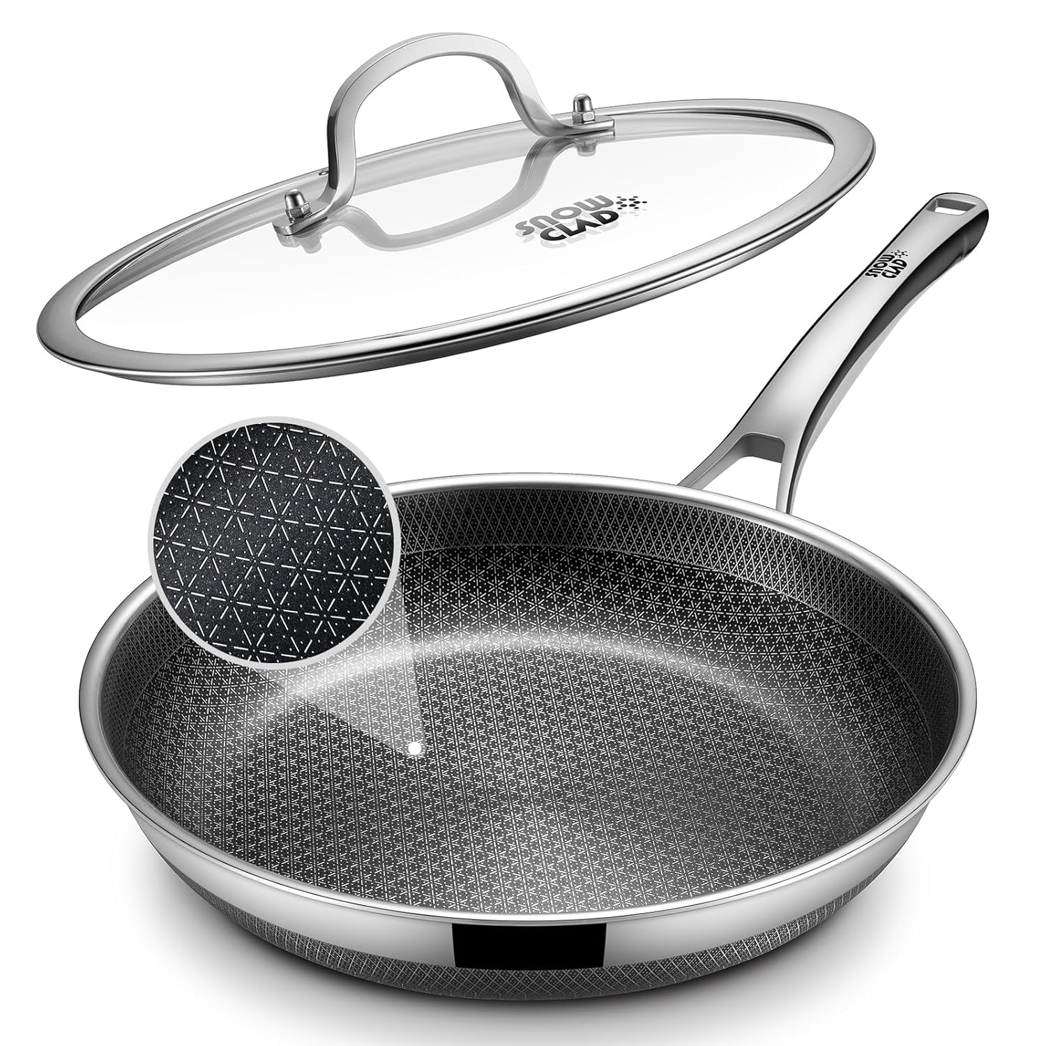 Non Stick Frying Pans 12-inch with Lid Hybrid Frying Pans Nonstick Upgrade non stick Skillets Stainless Steel Dishwasher