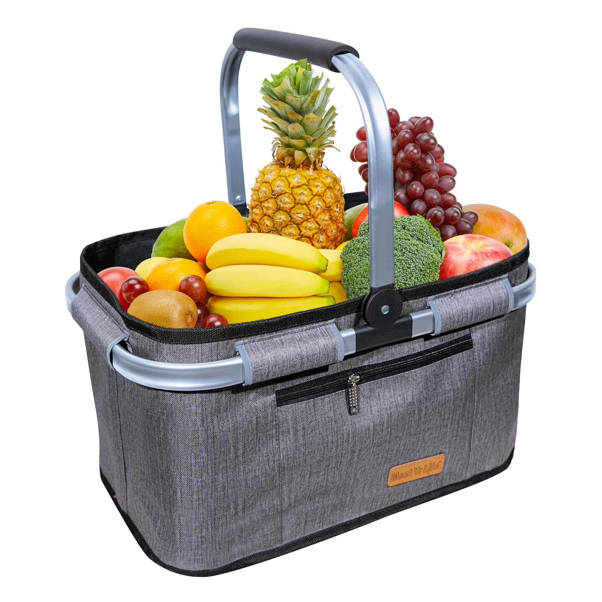 ABIUBIU 34L Kühltasche Einkaufskorb Picknickkorb Große isolierte Kühlkorb Lunchtasche Thermo Tasche für Büro Camping Picknick Reisen Seitenstütze Aufrecht Halten