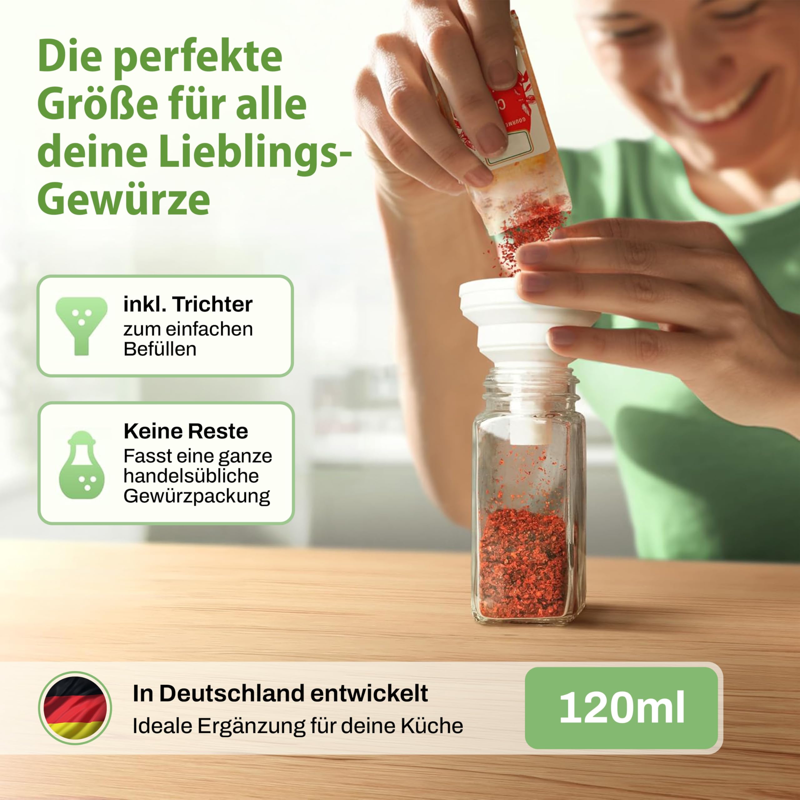 LAEVU Gewürzgläser eckig Edelstahl | 24 Stk. à 120 ml – 10,5 x 4,5 cm | Gewürzstreuer Set für mehr Ordnung in deiner Küche | Gewürz Organizer Komplettset mit viel Zubehör