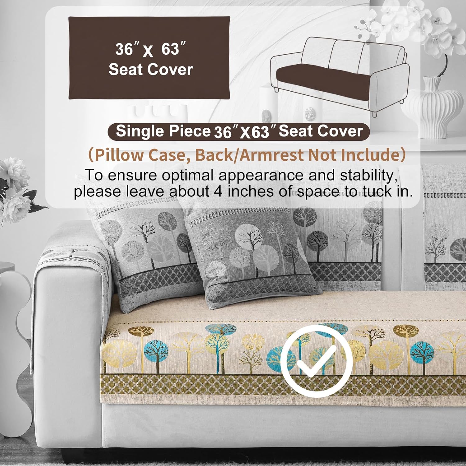 Chenille Boho Jacquard Couch Cover, Washable Sectional Sofa Covers for 3 Cushion Couch Sofa L Sharped Sofa, Non Slip Furniture Protector Slipcover (1 PCS 36"x63" White)