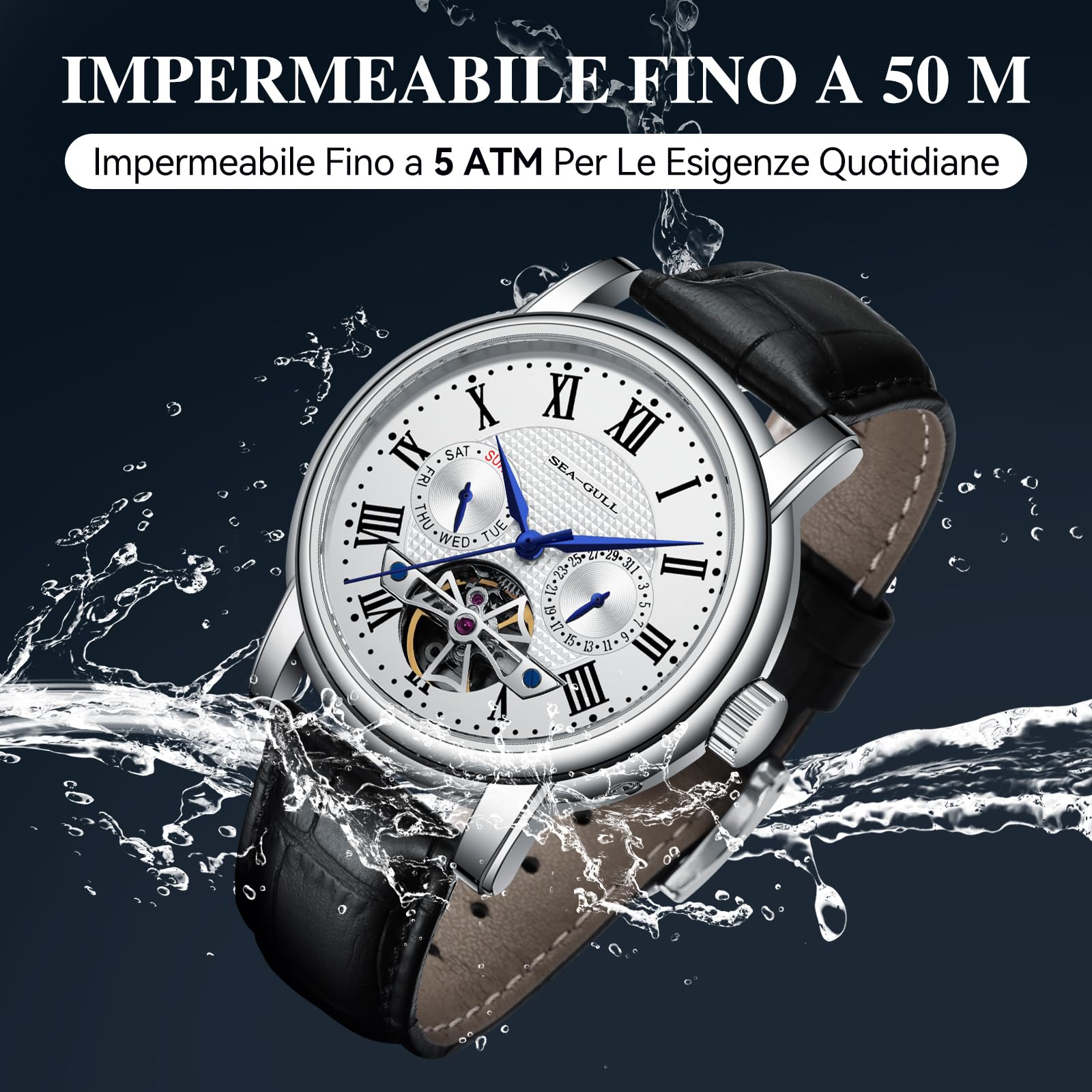 SEA-GULL Orologio da uomo Seagull 2021 Orologio meccanico automatico vuoto Calendario Potenziale Volano Multifunzione Orologi da lavoro