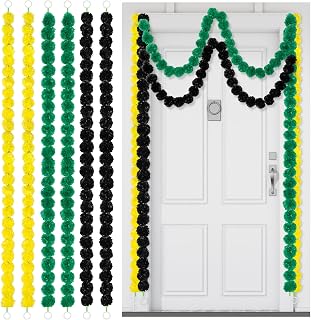 Riceshoot 6 Pieces Jamaican Holiday Decorations Black History Month Garland 30ft Jamaican Independence Day Marigold Party Decorations Door Hangings (Yellow, Green, Black)