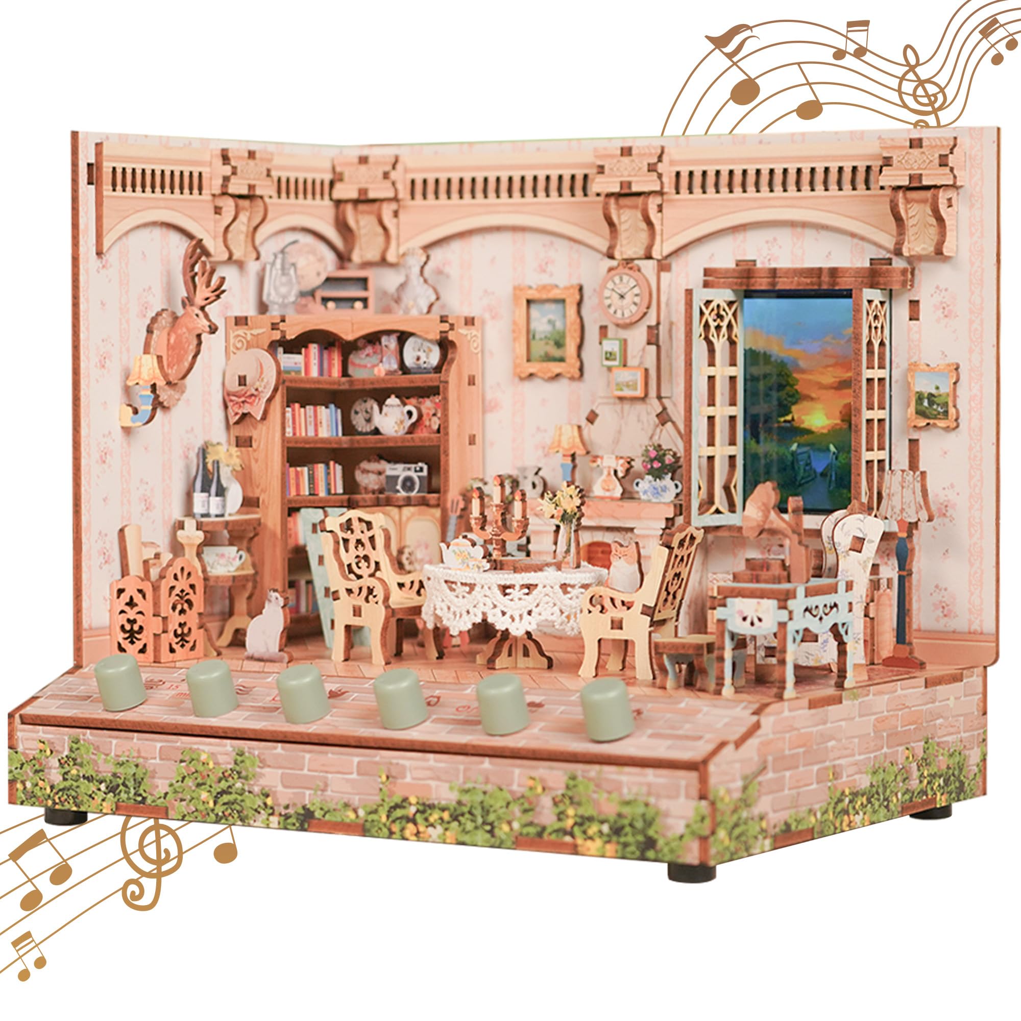 Tonecheer DIY Miniature The Pastoral Home Mini House Model Kits for Adults to Build 3D Wooden Puzzle with Sound Effects