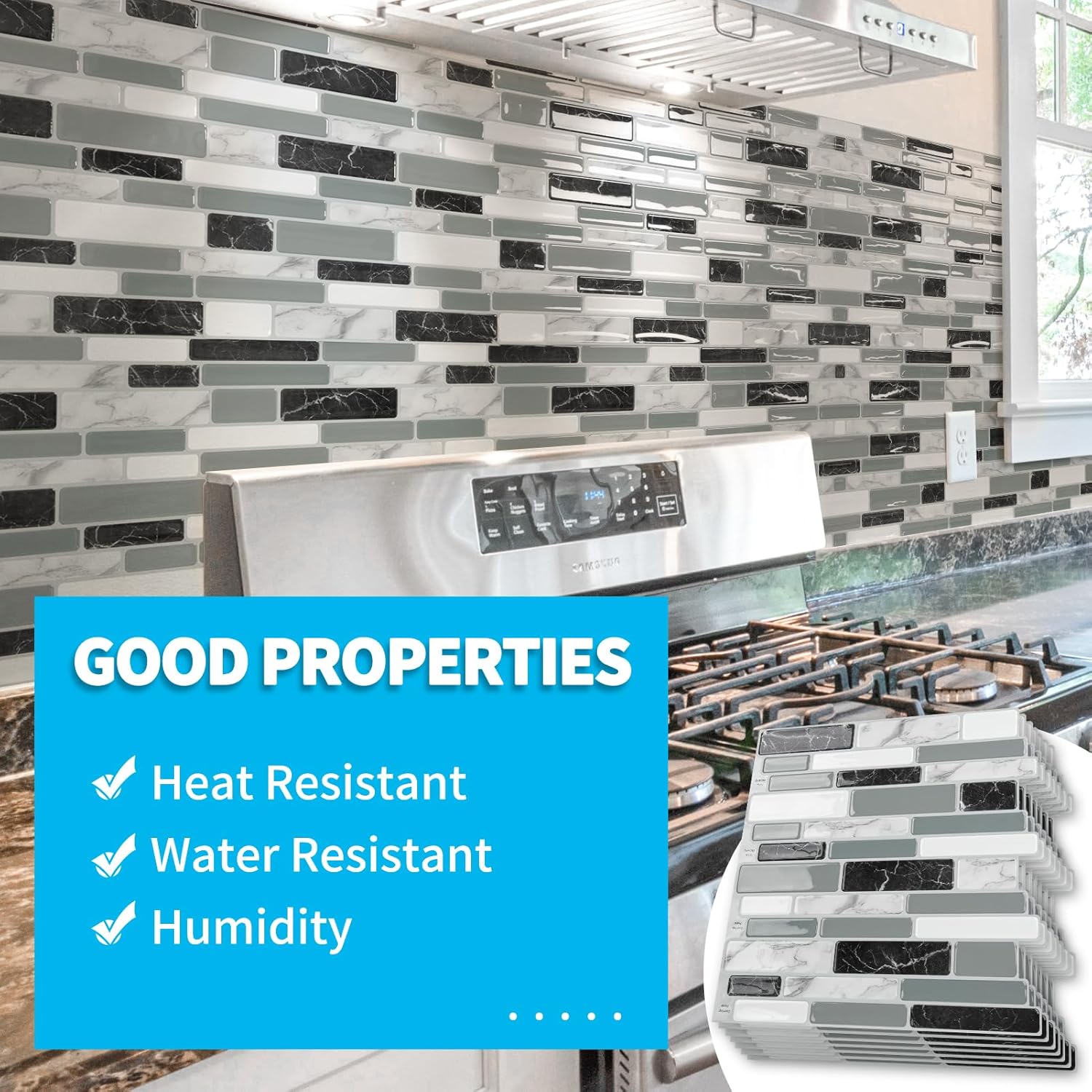 Art3d 20-Sheet Peel and Stick Kitchen Backsplash Tiles, Self-Adhesive Wall Tiles for Kitchen and Bathroom, 12"x12", Marble Grey