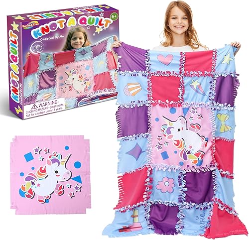 Sense&Play Knot a Quilt - Actividad artística y artesanal kit de manta de forro polar para hacer tu propia manta sin coser de 61 x 41 pulgadas, es