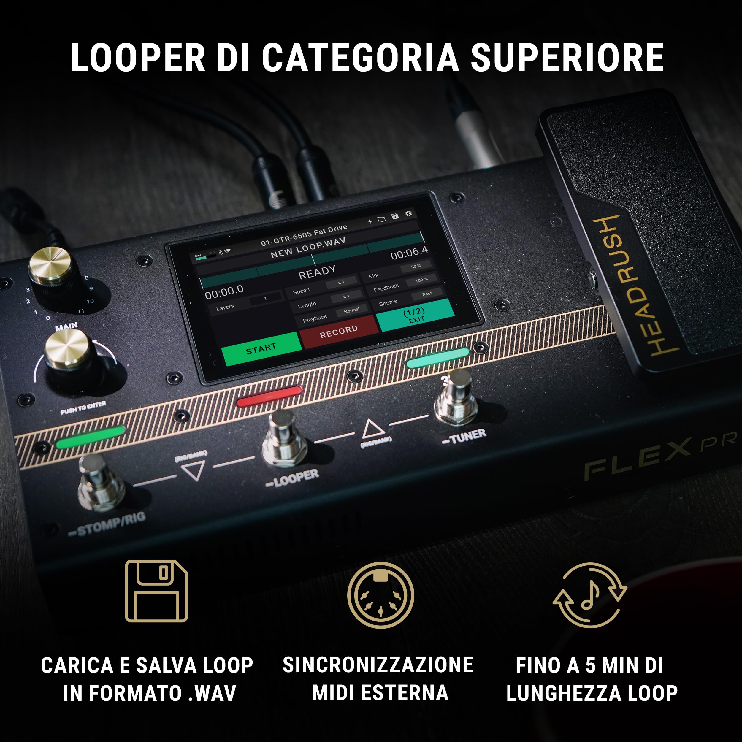 HeadRush Flex Prime - Pedaliera Multieffetto e Amp Modeler per Chitarra e Basso con Touchscreen, Looper, Wi-Fi, Bluetooth, IR Loader, USB, lezioni