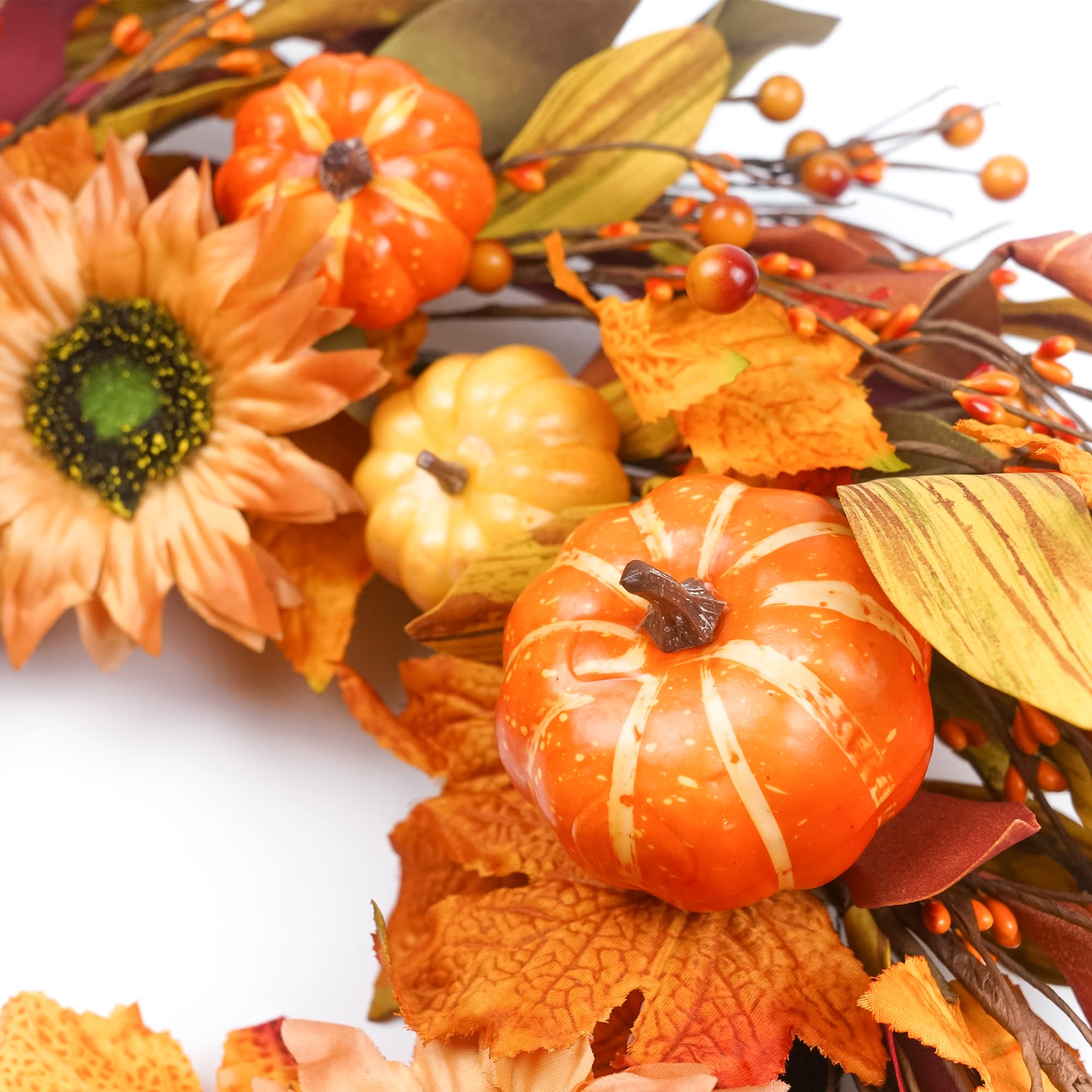 Herbstkränze für Haustür, 55,9 cm, Herbstkranz mit Beerenkürbis, Ahornblättern, Erntedankfest-Dekorationen für drinnen und draußen