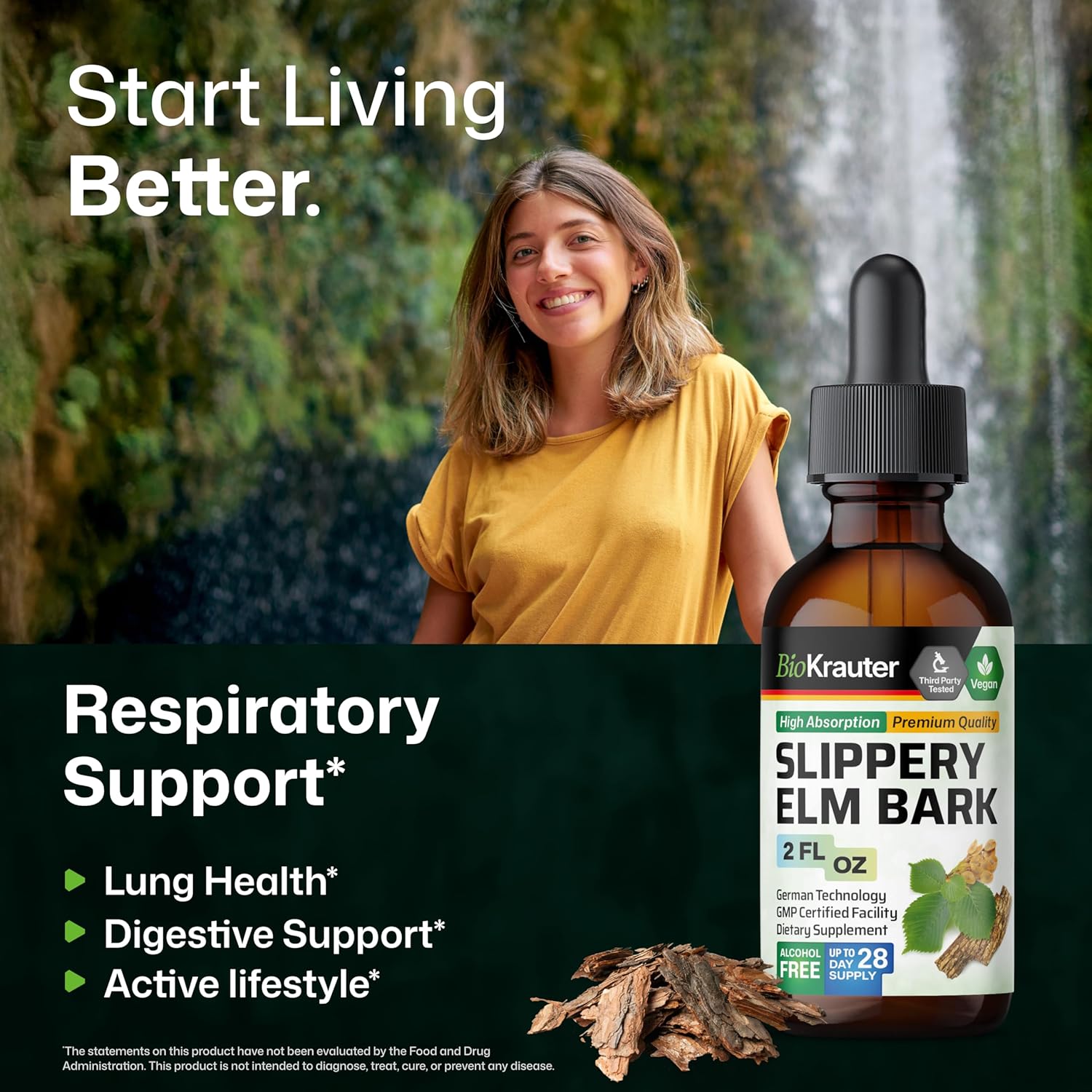 BIO KRAUTER Slippery Elm Bark Tincture - Pure Slippery Elm for Women & Men - 2 Fl.Oz. 28 Days of Supply - Vegan Liquid Drops for Lungs - Respiratory & Digestive Health - Alcohol & Sugar Free, Non-GMO - Image 3