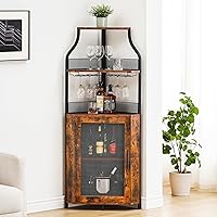 Vista 3 de Amyove Armario de esquina para bar de vinos con estante desmontable para vinos, gabinete industrial para vino con soporte para vidrio, aparador