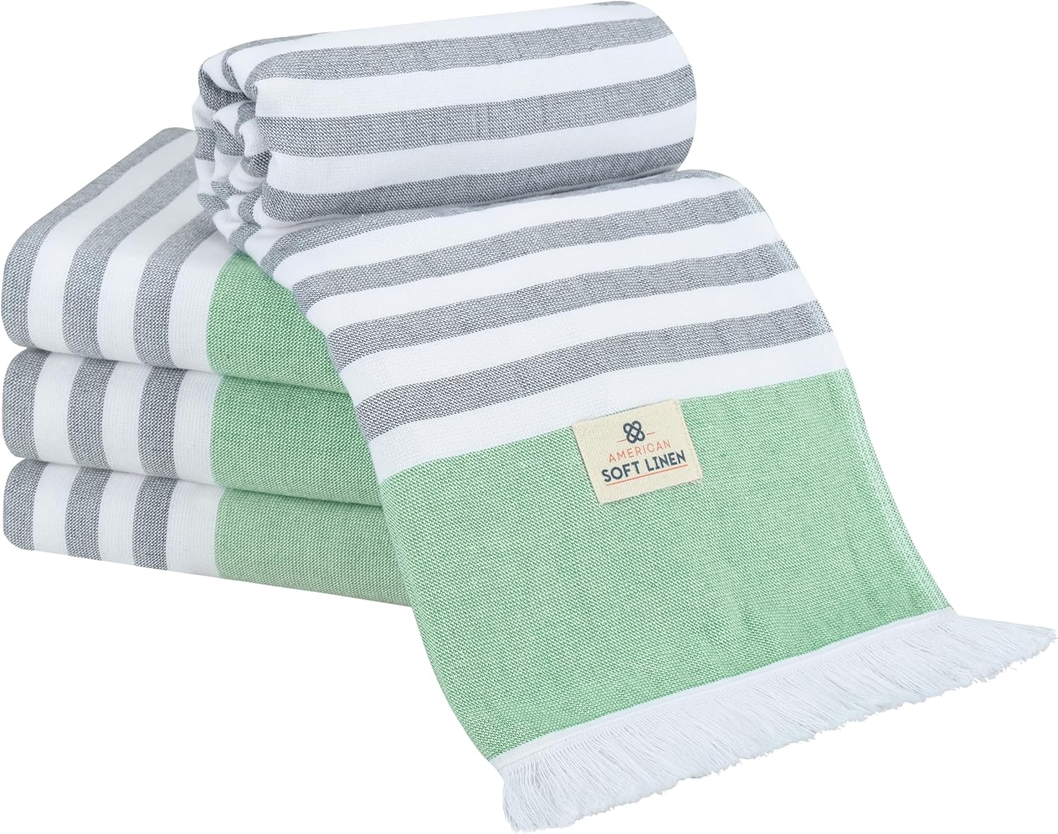 American Soft Linen 100% Cotton Turkish Peshtemal Beach Towels, 35"x60" Size 4 Pack Swim Towels for Beach and Pool Towels, Green