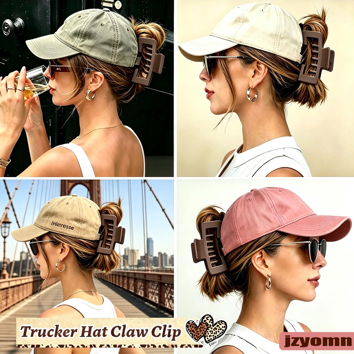 5 PCS Large Hair Clips for Baseball Cap,Hat Claw Clip,Hats Claw Clips for Women Girls, Non-Slip Strong Hold Trucker Hat Hair Claw Clips for Thick Thin Hair, Gift Hair Accessoires (Neutral)