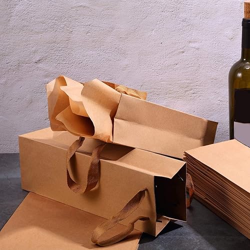 Miniatura 5 de Zonon 24 bolsas de vino Kraft de Navidad, bolsa de vino de papel, soporte para botellas de vino con asas con papel de seda kraft, bolsa de vino al