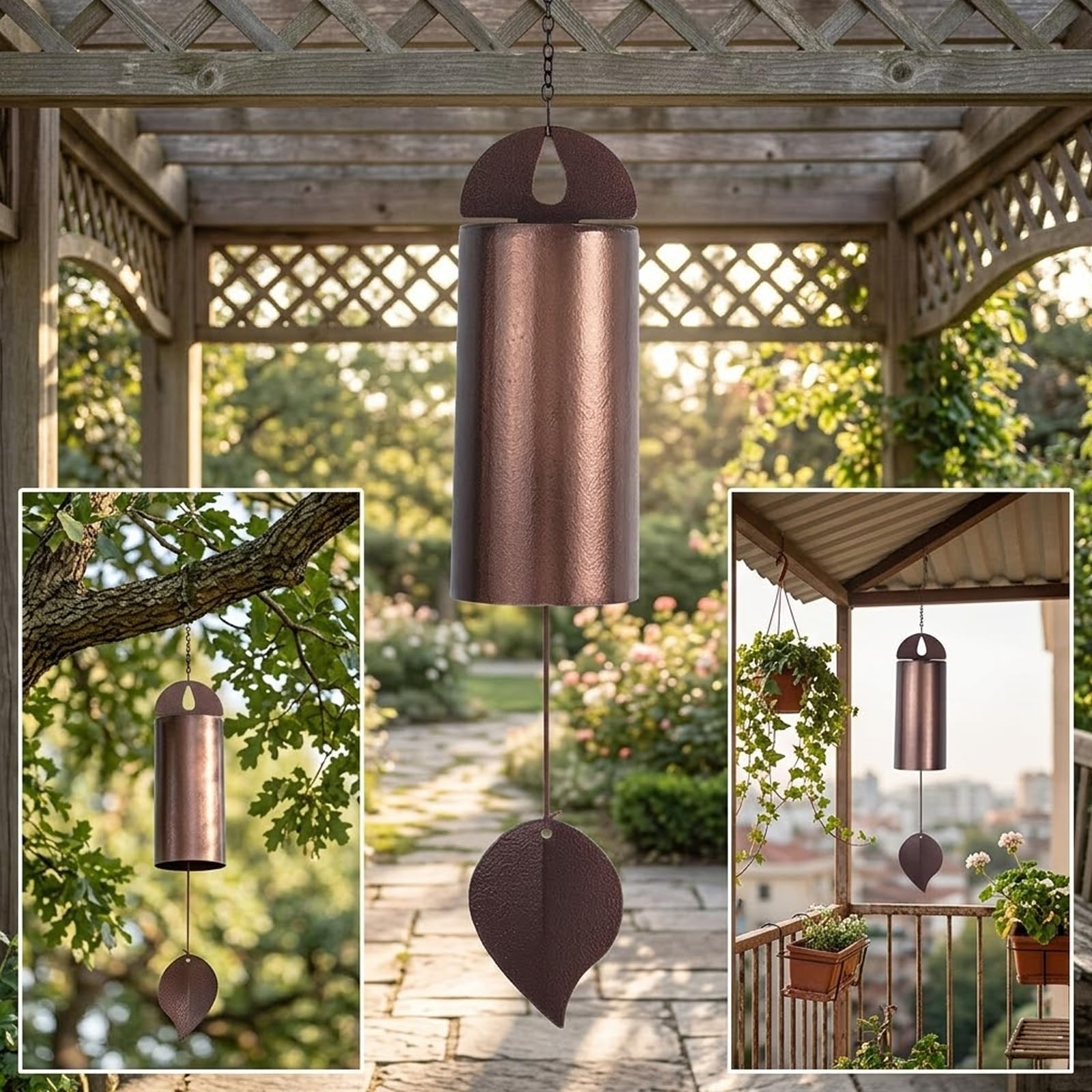 Cylindryczny dzwonek wietrzny, brązowy żelazny metalowy dzwonek, 26 cali / 66 cm, dekoracja ogrodowa na zewnątrz, 0,9 kg / 845 G, prezent pamiątkowy ze współczuciem, dekoracja domu na podwórko