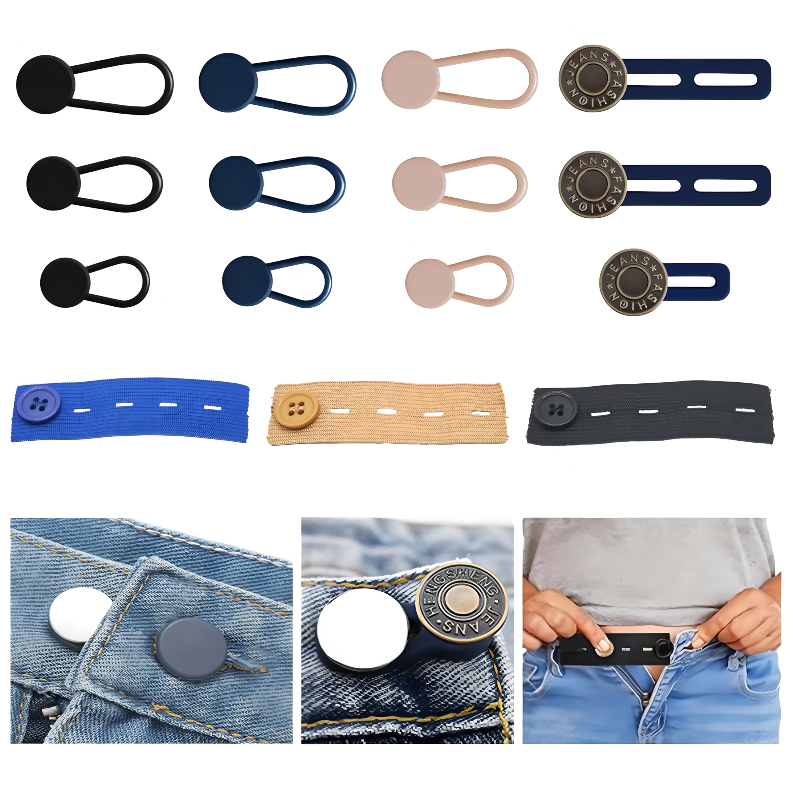 15pcs Adjustable Jean Button Extenders for Women Men - Elastic Waistband Extenders for Loose Jeans Pants and Maternity