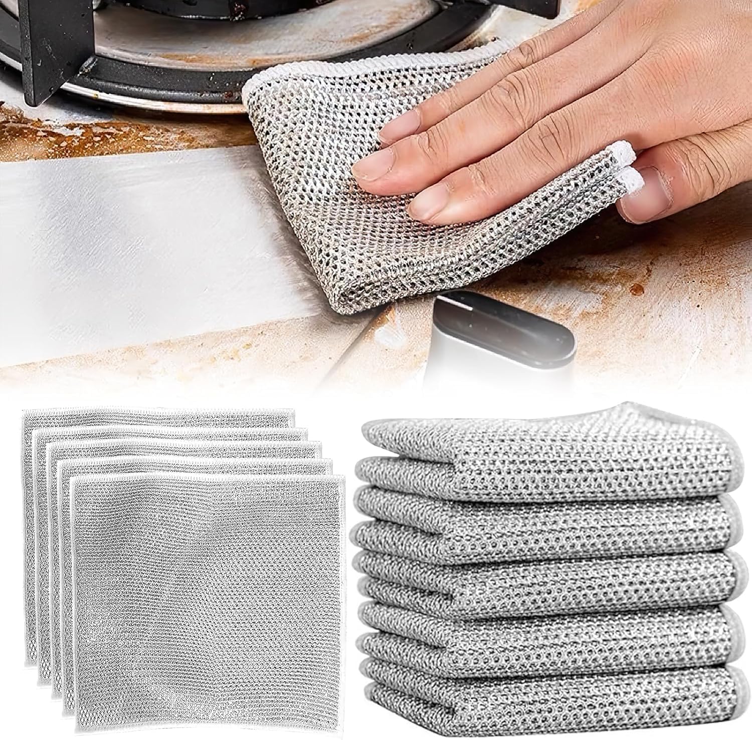 Multipurpose Wire Dishwashing Rags for Wet and Dry Stainless Steel Scrubber Non-Scratch Wire Dishcloth for Washing Dishes Sinks Counters Easy Rinsing Machine Washable Pack 5 (B0DCGJQ8ZR) Amazon Price History, Amazon Price Tracker