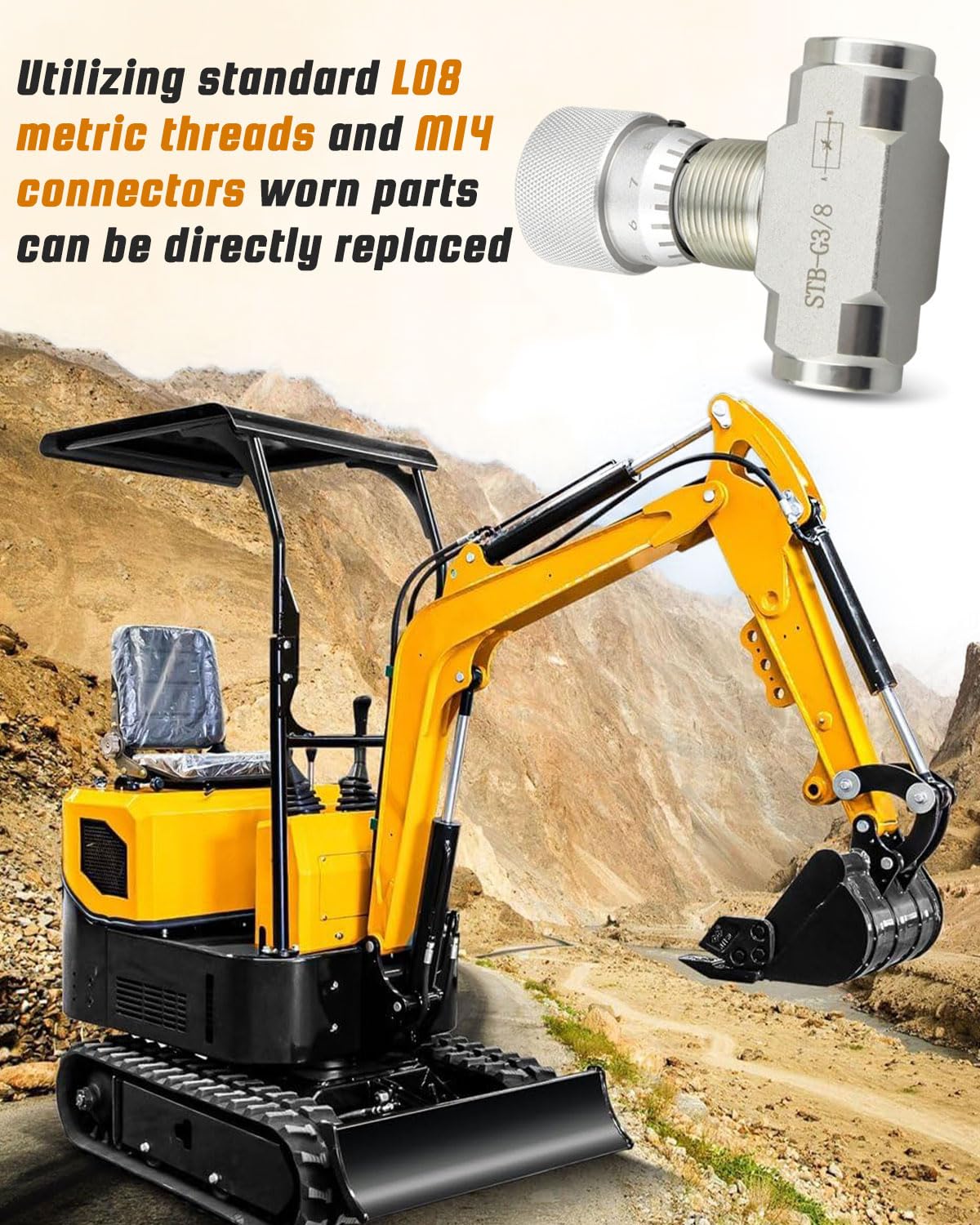 STB-G3/8 - Válvula de control de flujo hidráulico L08 de 3/8 pulgadas para sistemas hidráulicos de excavadoras pequeñas, mini válvula de excavadora