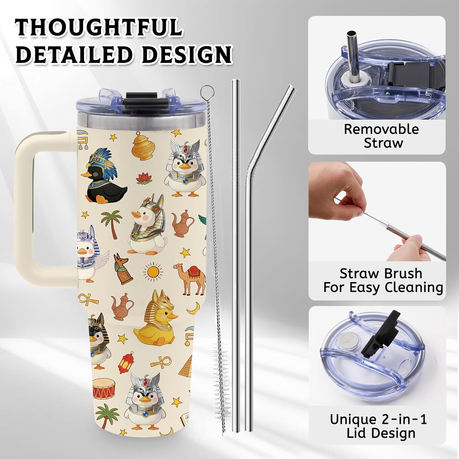 40oz Duck Tumbler Gifts for Women, Cute Duck Water Bottle with Handle and Straw, Stainless Steel Coffee Travel Mug Cup, Birthday Gifts for Duck Lover - Image 2