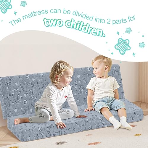 Miniatura 7 de MeMoreCool Colchón de suelo plegable para niños, tapete brillante para siesta para dormir y guardería, colchón portátil de triple pliegue futón,