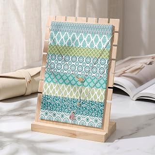 Goujuumlncy Necklace Display Stand Bohemian Abstract Geometric Teal Damask Flower Detachable Necklace Holder Jewelry Display Storage, Ethnic Style Morocco Wooden Jewelry Organizer for Selling 7x3x9in