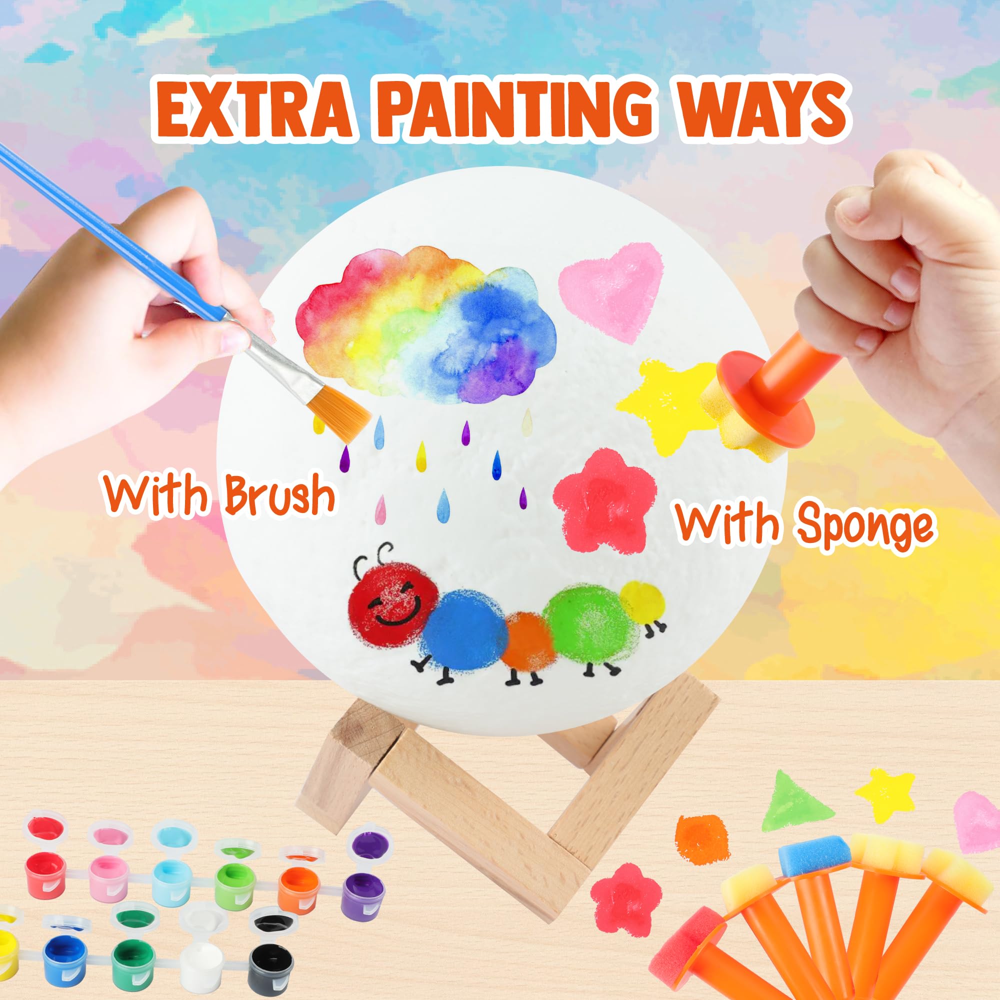 BLOT Lampada Luna Kit Pittura Bambini 3D DIY Moon Lamp Kit con Pennelli Set Pittura Lavoretti Creativi per Bambini Giocattoli Regalo di Compleanno Perfetto per Bambina 3-12 Anni