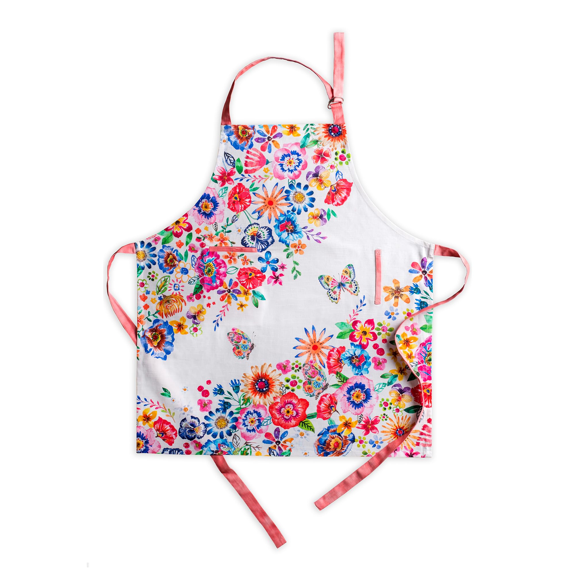 Maison d' Hermine Happy Florals 100% Cotton high Summer Apron with Adjustable Neck,Pocket and Hanger 27.5 Inch by 31.5 Inch