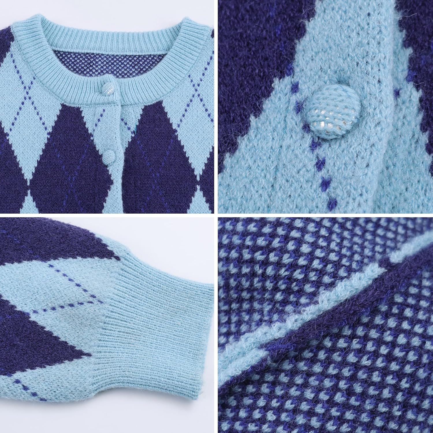 KEOMUD Argyle Sweater Women Vintage Knit Cardigan Sweater Long Sleeve Button Down Soft Outwear for Fall Spring - Image 7