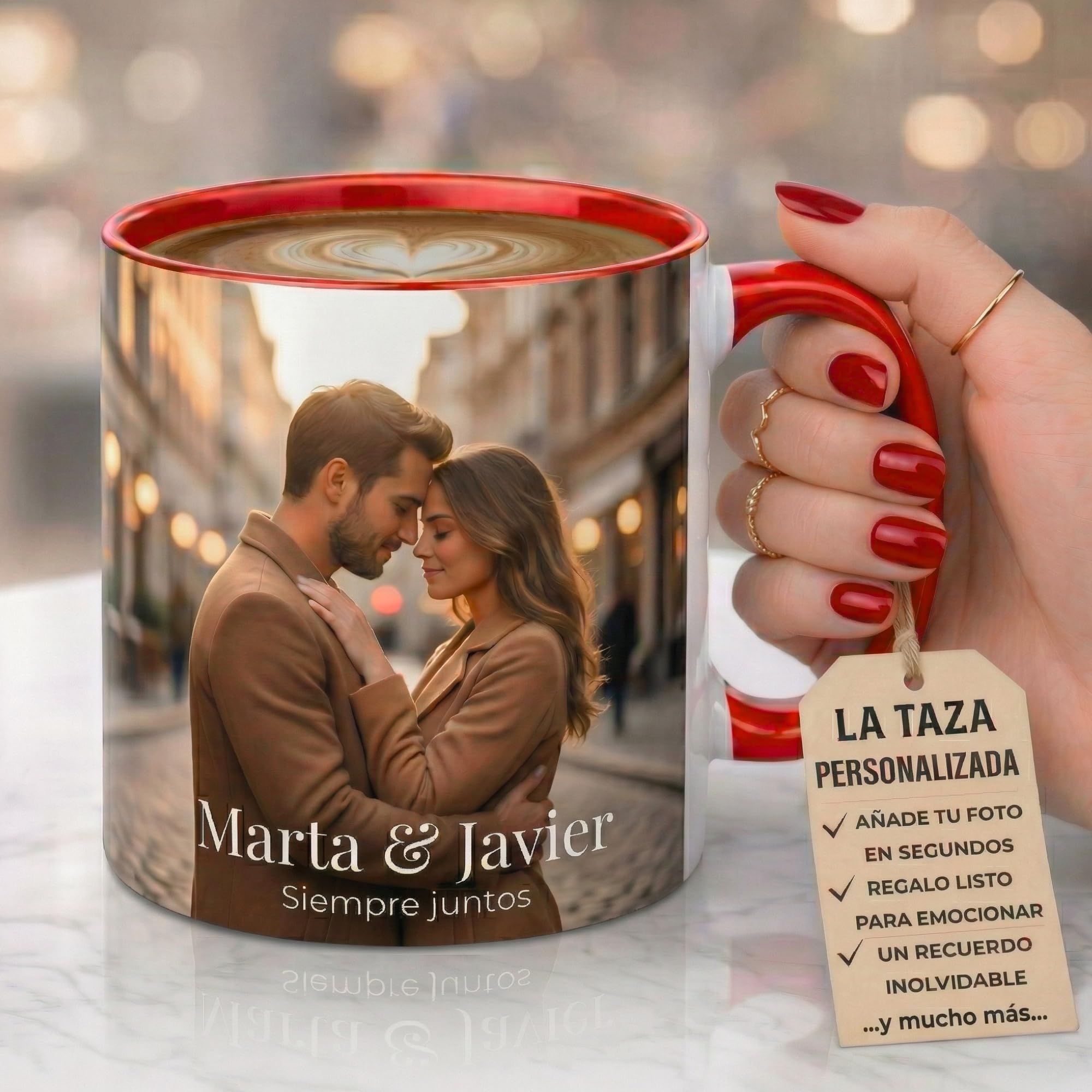 Taza Personalizada Foto Texto Regalo Recuerdo Emocional Original Ceramica 350ml Resistente Microondas Lavavajillas Diseño Unico Amor Familia Amigos Cumpleaños Sorpresa Especial (ROSA) — view 9