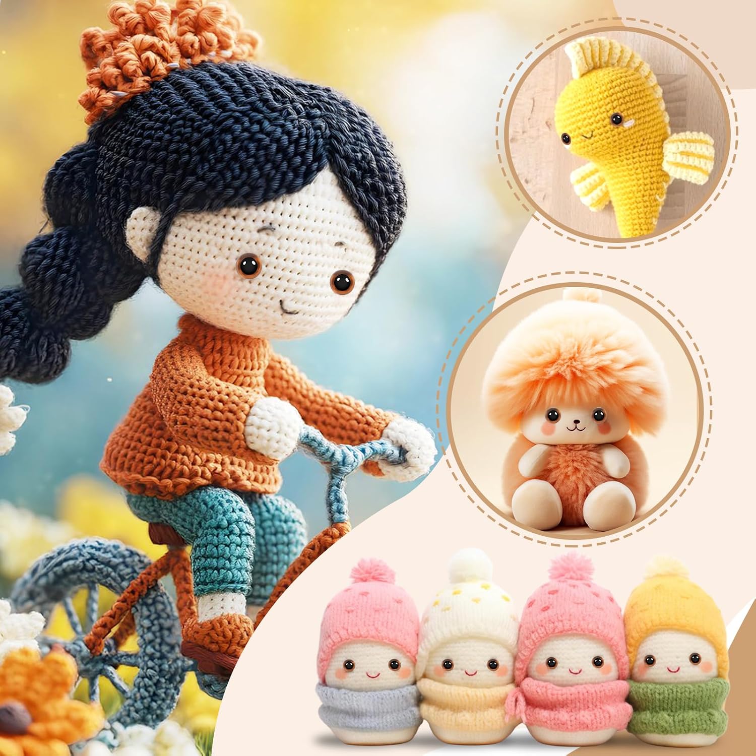 TOAOB 50pcs Sew On Safety Eyes Buttons Brown 9mm to 15mm Plastic Mushroom Domed Sewing Crafting Eyes for DIY Stuffed Animals Amigurumis Crochet Doll Making