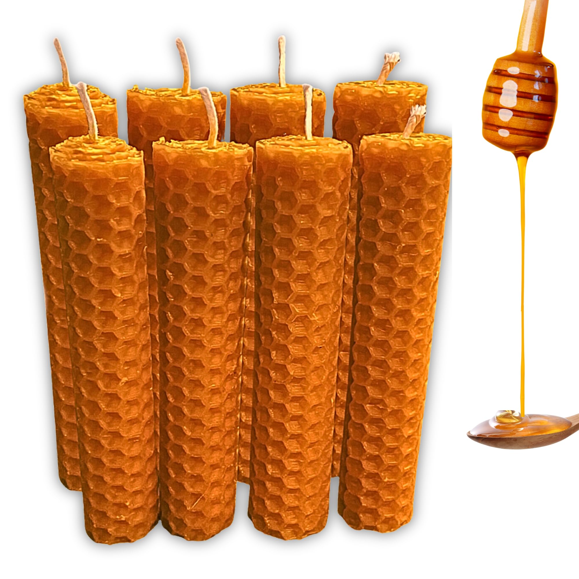 Candele al miele d'api 8 pezzi, cera d'api pura 100% spagnola, candele fatte a mano in provenienza spagnola, (8 candele 10 x 2,2 cm circa) Rituali giorno 11 e 22, 100% Artigianato SENZA PARAFFINA