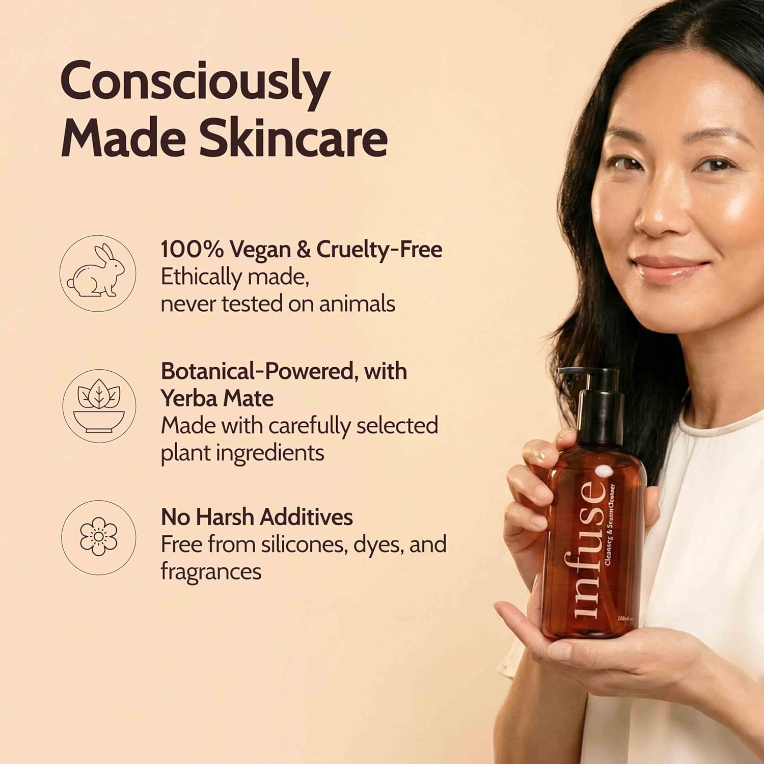 Infuse Non-Stripping Cleanser for Mature Skin, Hydrating Cleanser Face Wash, Gentle Facial Cleanser with Hyaluronic Acid and Peptides, Makeup Removing Face Wash for Dry and Sensitive Skin, 9.50 0z