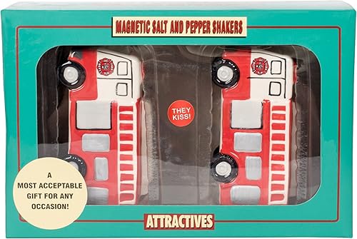 Miniatura 3 de Pacific Giftware Salero y pimentero magnético de camiones de bomberos dobles de 3.25 pulgadas de largo, colección Attractives