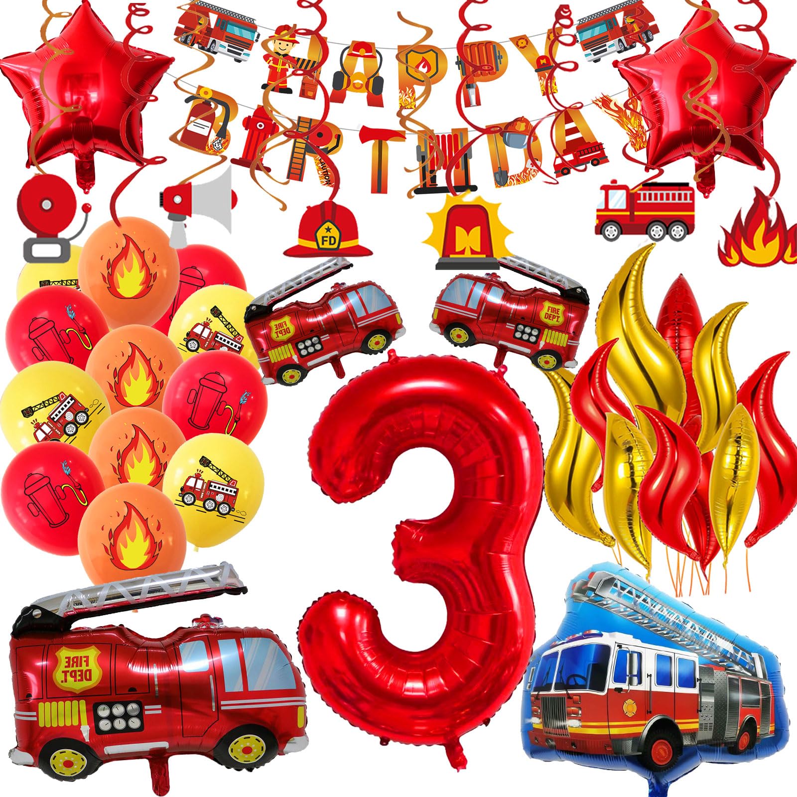 Feuerwehr Deko Kindergeburtstag – 42-teiliges Set Mit Banner, Ballons & Wirbeln – Für Feuerwehr-Partys Feuerwehr Deko Kindergeburtstag – 42-teiliges Set Mit Banner, Ballons & Wirbeln – Für Feuerwehr-Partys