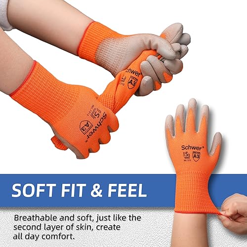 Miniatura 3 de Schwer 8 pares de guantes de trabajo resistentes a cortes, ANSI A3 a prueba de cortes con agarre en la palma de la mano, para hombres y mujeres,