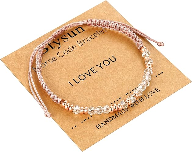 Btysun Morse Code Bracelets for Women Christmas Gift Stocking Stuffers for Teens Pink Braided Bracelets Inspirational Best Friend Birthday Gifts for Her High School Graduation Gifts for Her 2025 Mom Bracelet Jewelry