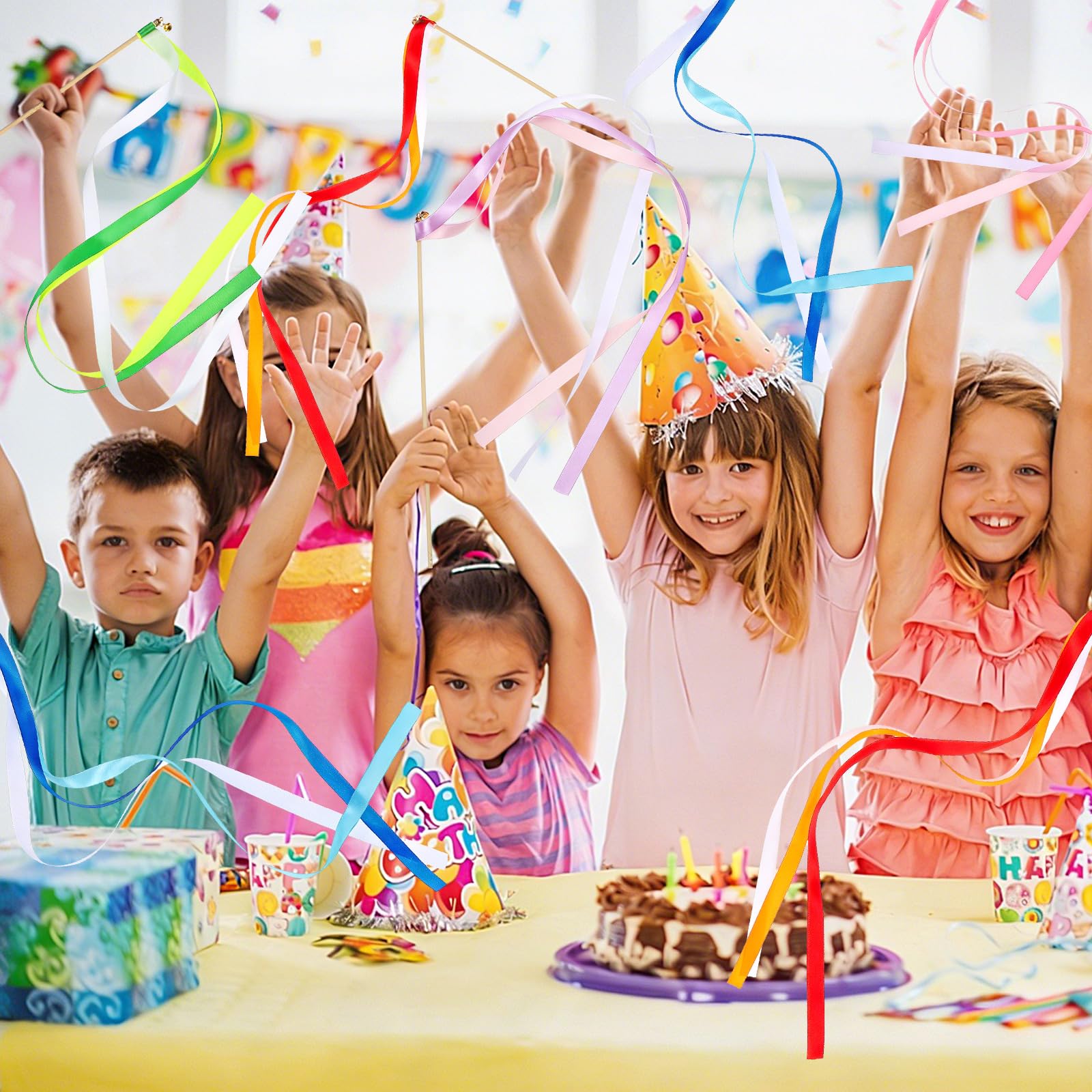 HEALLILY 50 Stück Regenbogen-Tanzbänder, gemischte Farben, rhythmische Gymnastik, Tanzstäbe, Feenstäbe, Glasfaserstäbe mit Stäben für Hochzeit, Party, Gastgeschenk, Gymnastik, Goodie Bag Stuffers