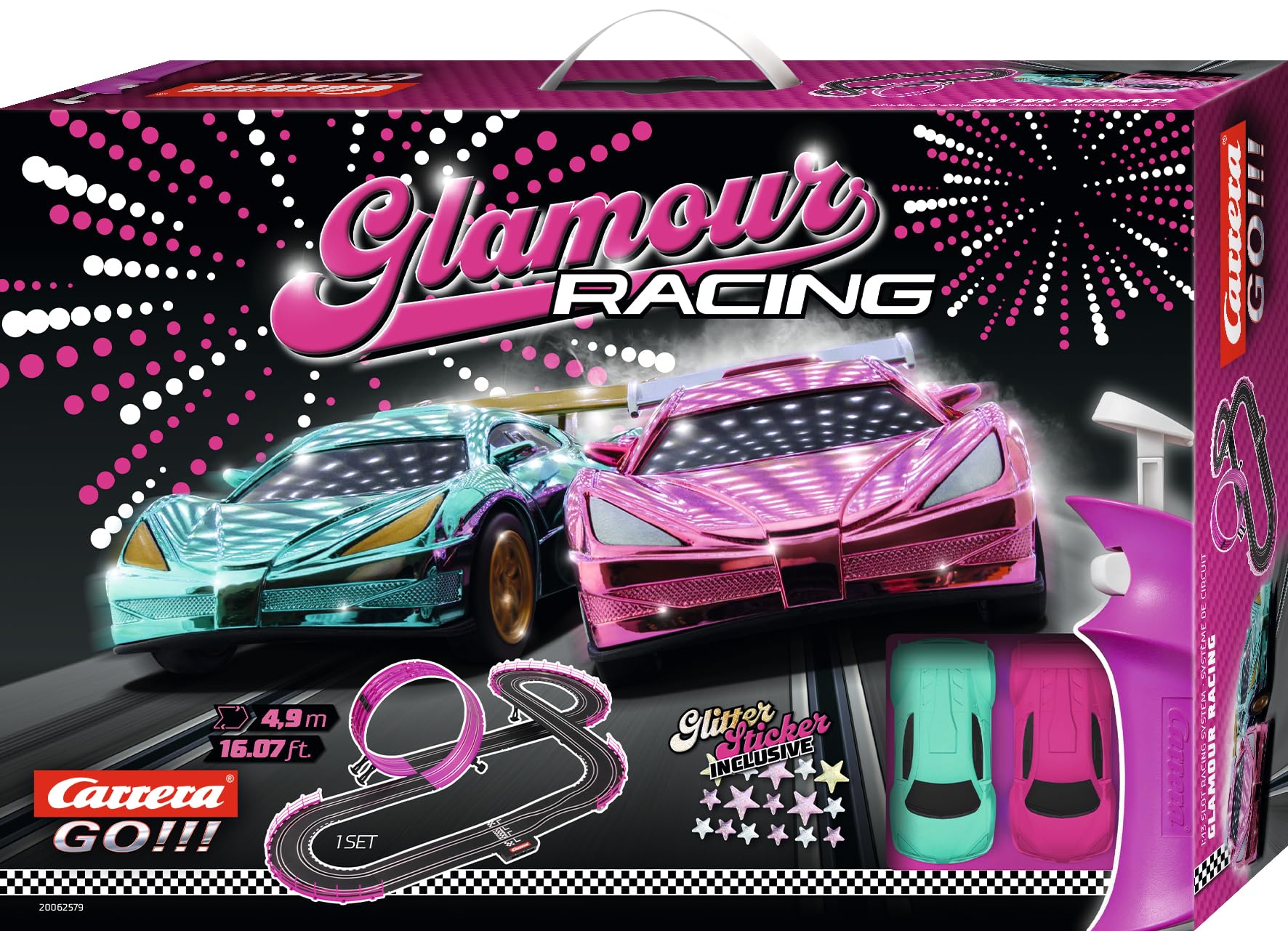 Carrera20062579 - Carrera GO!!! Pink Action Racing Race Track Set with Licensed Slot Cars | Up to 2 Players | For Children from 6 Years and Adults