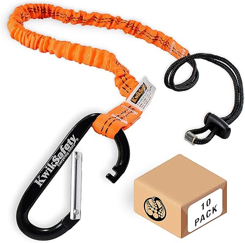 KwikSafety - Charlotte, NC - Tentacle 10 unidades Cordón ligero para herramientas con mosquetón de aluminio con clip retráctil en espiral, bucle y