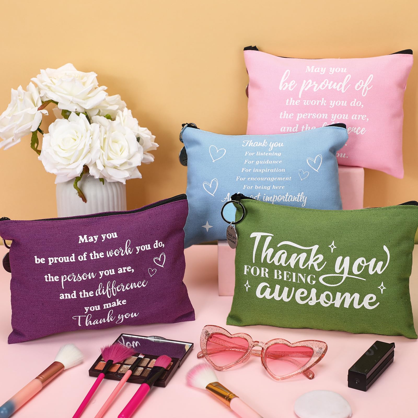 Panelee 48 sacchetti per cosmetici con apprezzamento dei dipendenti, regali motivazionali per colleghi May You Be Proud Zipper Makeup Bags Regali di ringraziamento per insegnanti, Colori Morandi,