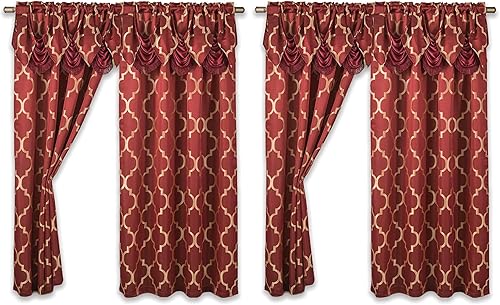 Miniatura 14 de Elegant Comfort Paneles de cortina con estampado de enrejado marroquí, cenefa plisada adjunta, con bolsillo para barra de 2 pulgadas para