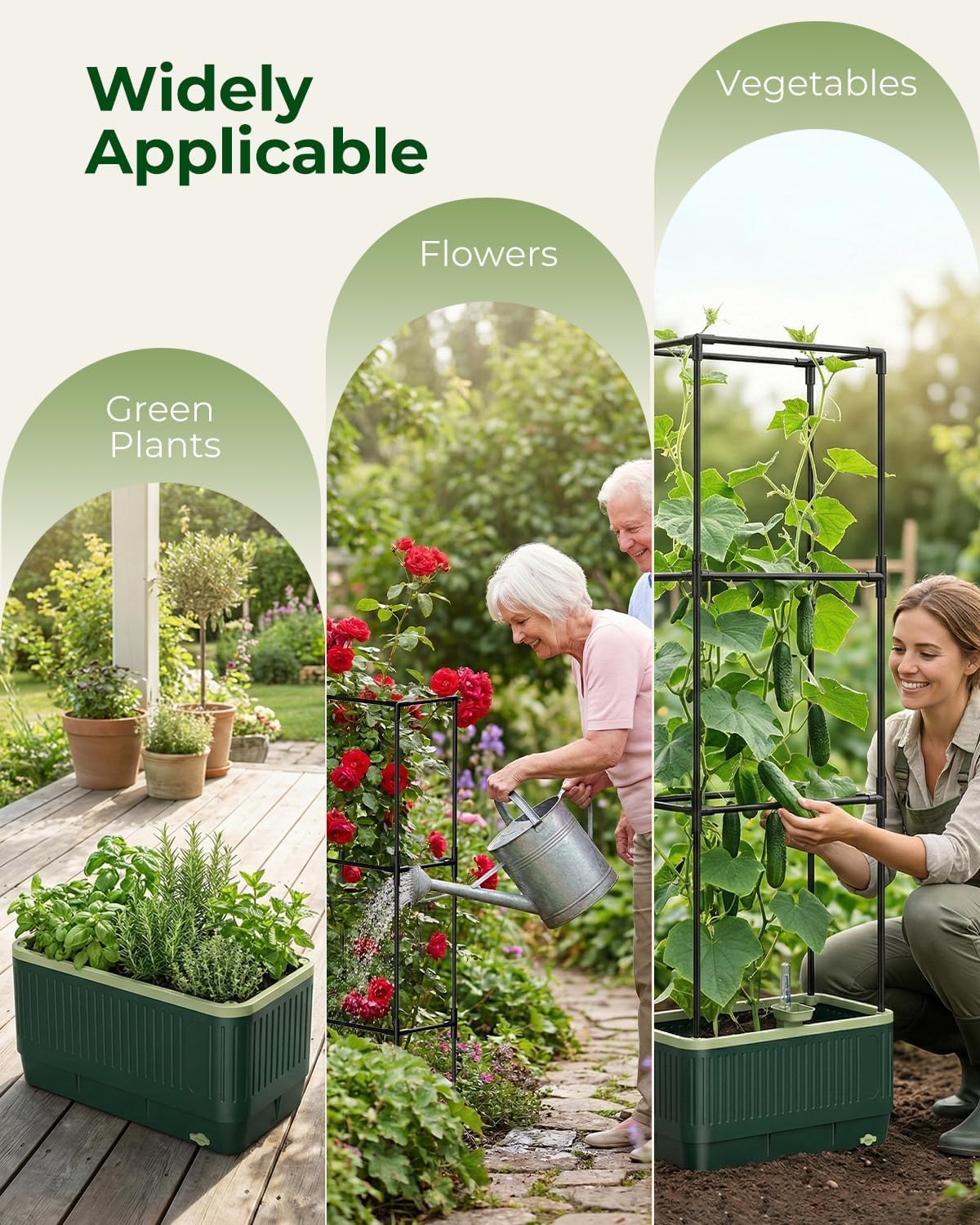 2 Pots à tomates avec tuteur, bac à Plantes Auto-irriguant de 130 cm avec Treillis, Treillis de Jardin avec jardinière, Potager surélevé pour Plantes grimpantes