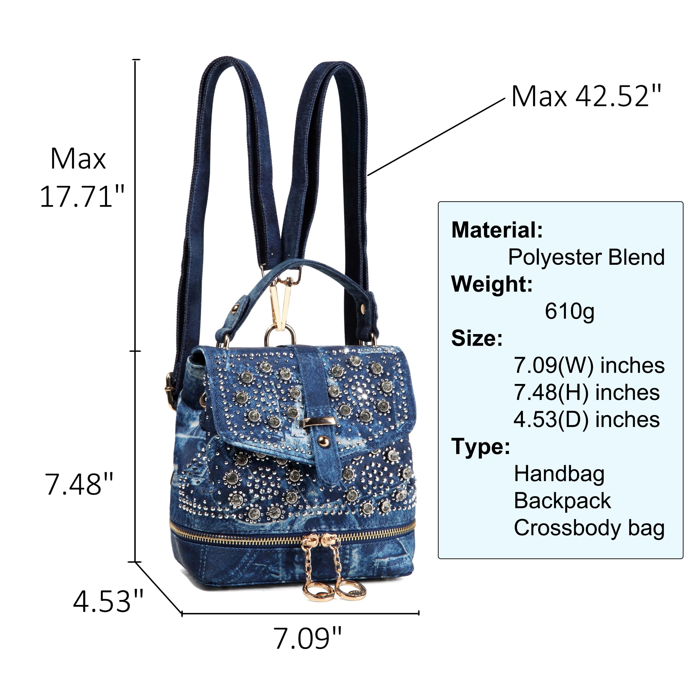 YeFine Bling Rhinestone Backpack Purses for Women Mini Crossbody Bag Sparkling Crystal Fashion Handbag (Rhinestone Backpack Blue), Small, YF-005RBB